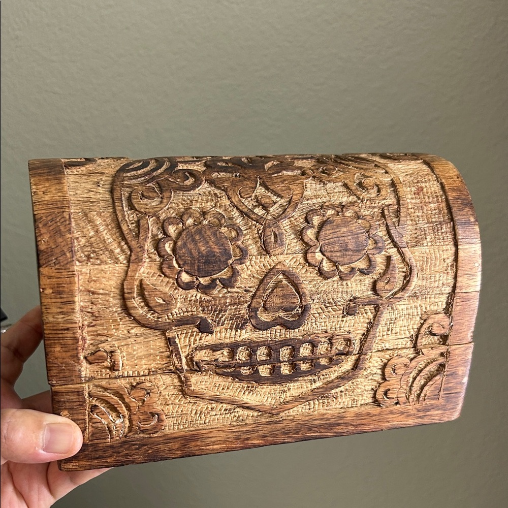🖤Handcrafted Wooden Skull 💀 Design Trinket Box